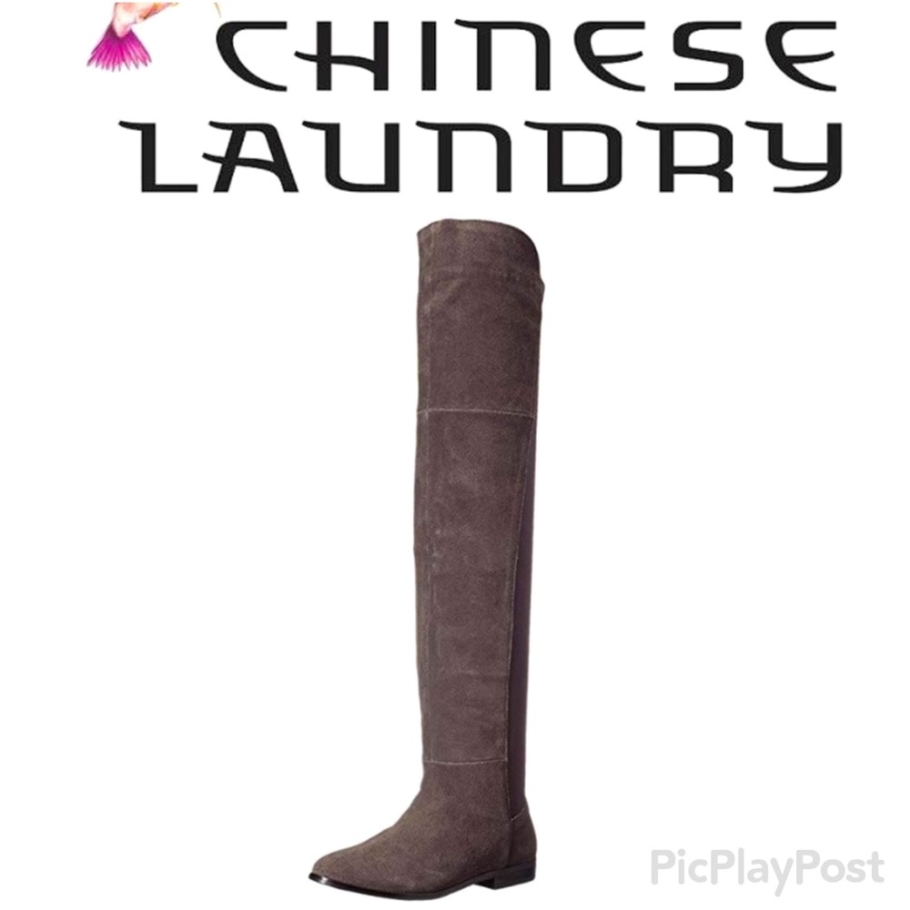 Chinese Laundry Radiance OTK Rancher Boots Gray Split Mix Media Suede NIIB 8 🖤